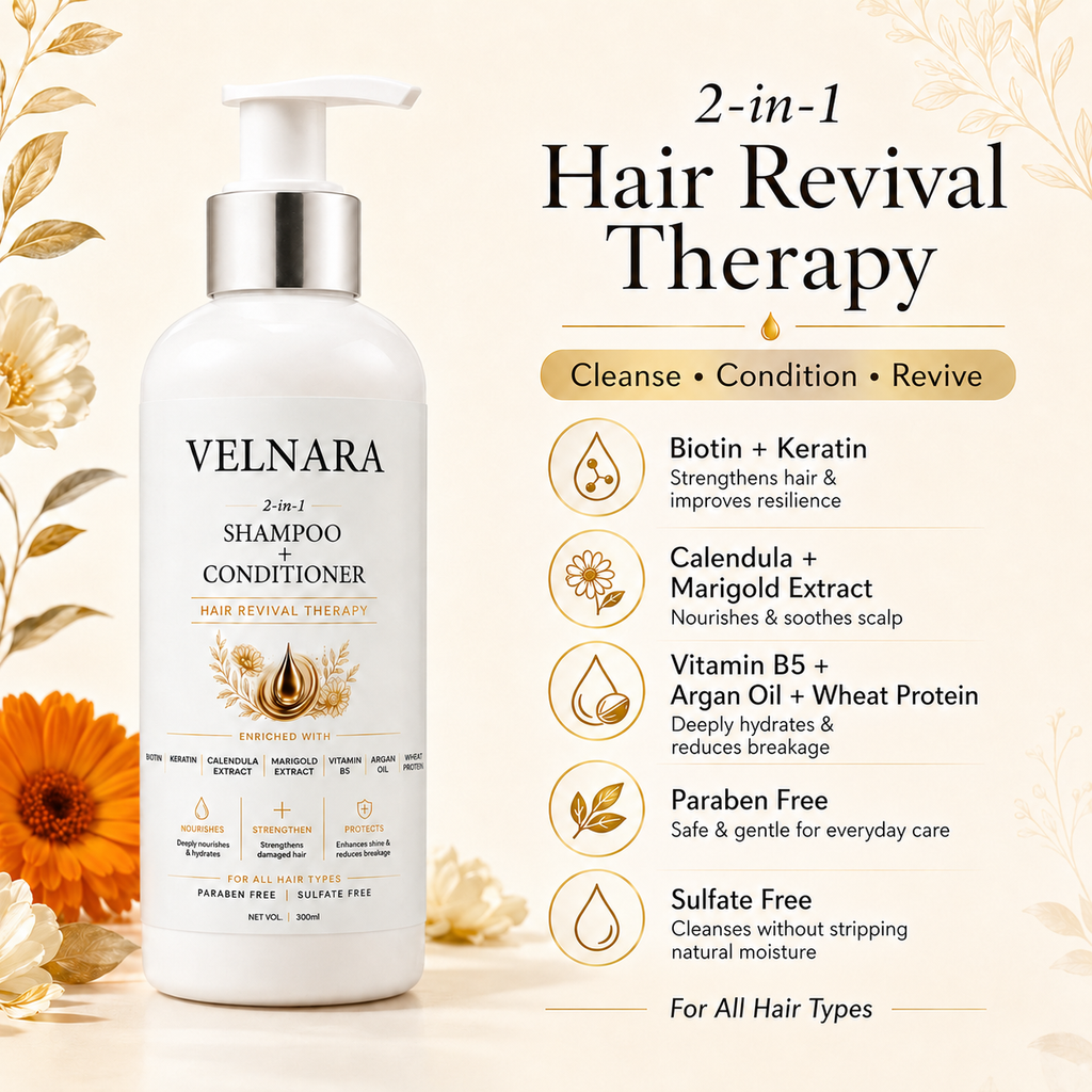 VELNARA 2-in-1 Hair Revival Therapy formula highlights
