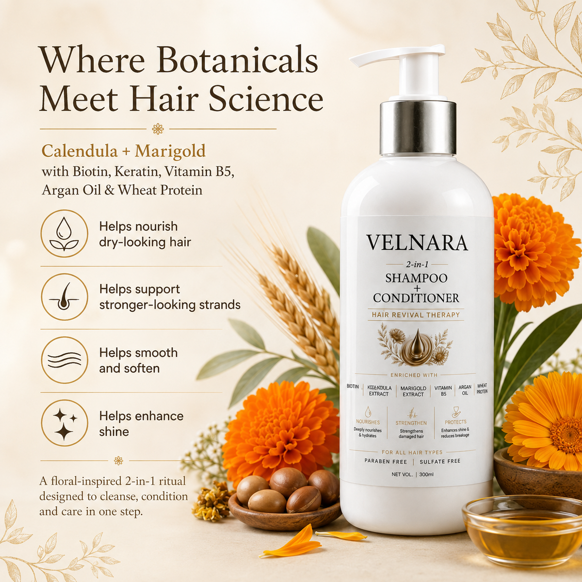 VELNARA 2-in-1 hair-care botanicals and modern actives