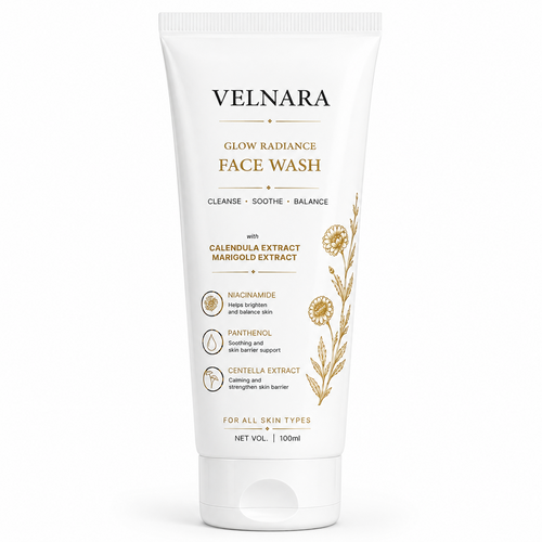 VELNARA Glow Radiance Face Wash tube on a clean white background