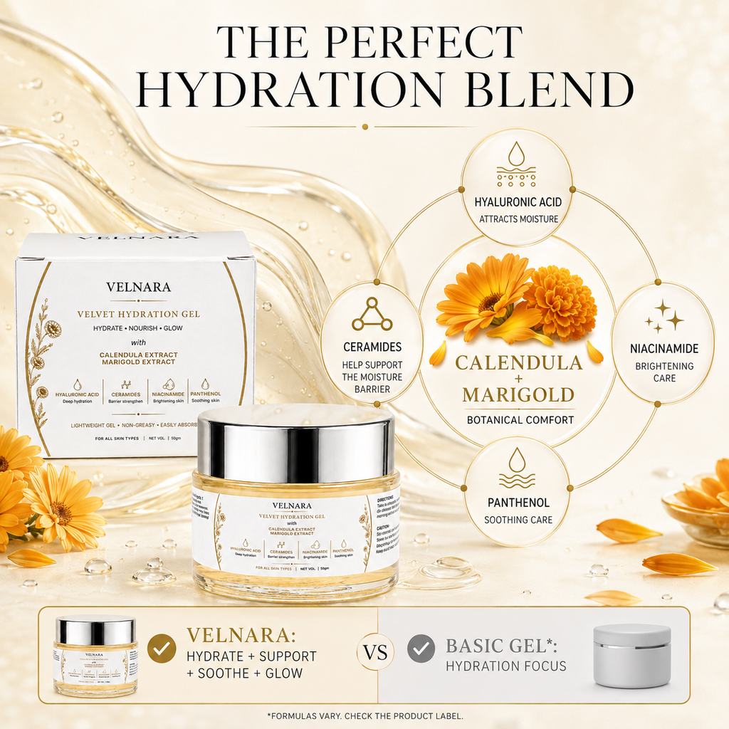 VELNARA Velvet Hydration Gel ingredient blend and formula comparison