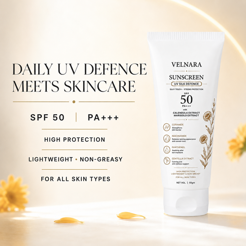 VELNARA sunscreen with SPF 50 PA+++ daily UV defence highlights